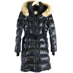 infinity fox fur trim belted down puffer coat